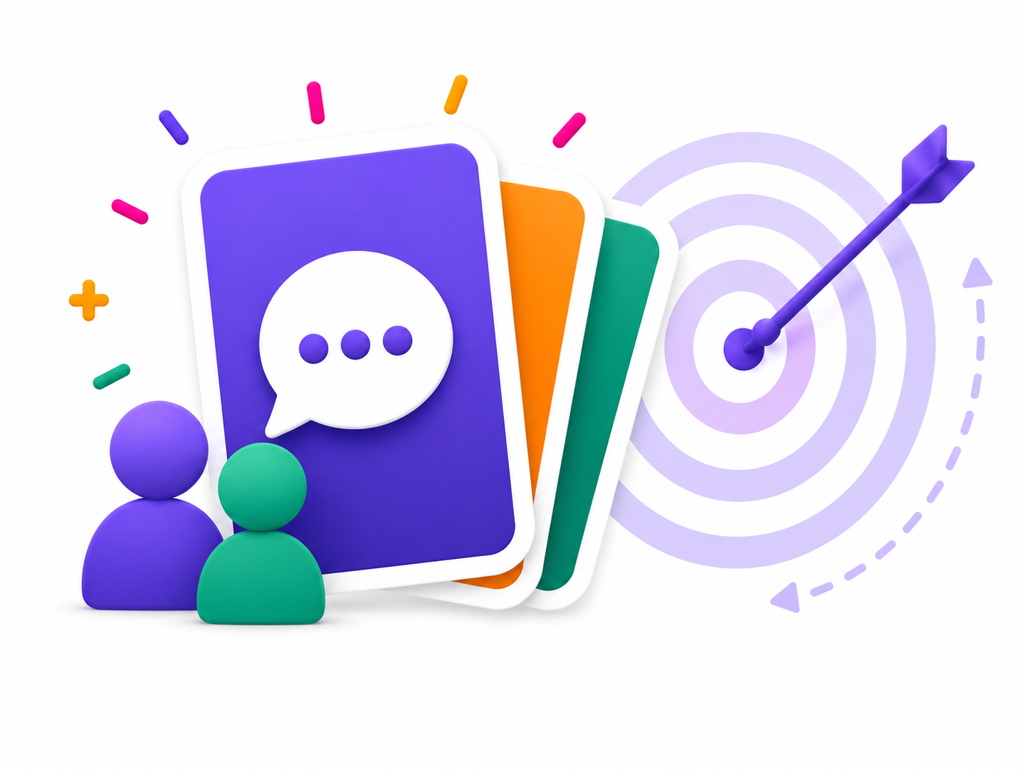Spanish drill cards with conversation figures and a target